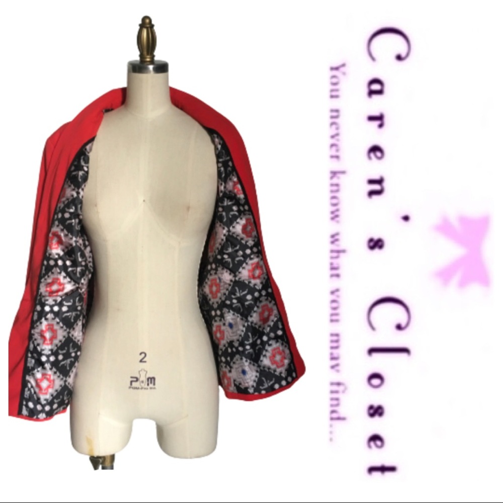 Cynthia Rowley Bright Orange & Print Lined Blazer Jacket - Picture 7 of 8